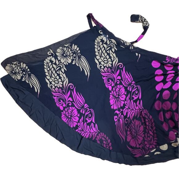 Polka Dot & Paisley Wrap Skirt Navy Purple Pink Asymmetrical Hem Festival Gypsy - Picture 4 of 4
